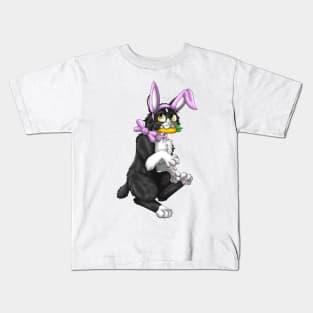 Bobtail BunnyCat: Tuxedo Bicolor (Pink) Kids T-Shirt